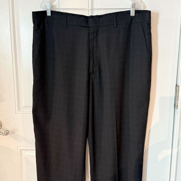 Andrew Fezza Men's 40x32 Plaid Black Straight Leg Slacks Dress Pants - Picture 4 of 16
